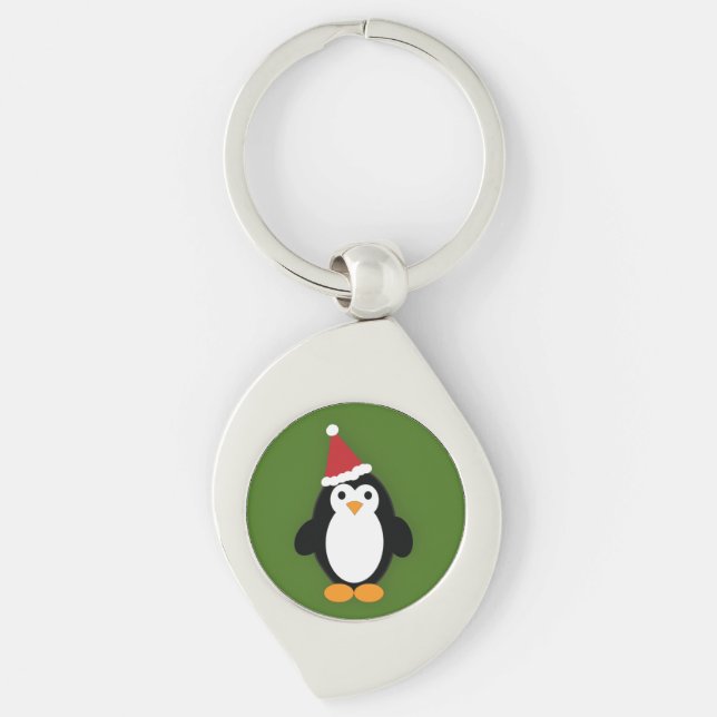Cute Santa Penguin Key Ring (Front)