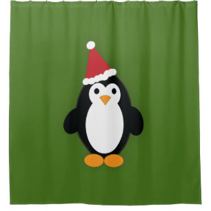 Cute Santa Penguin Shower Curtain