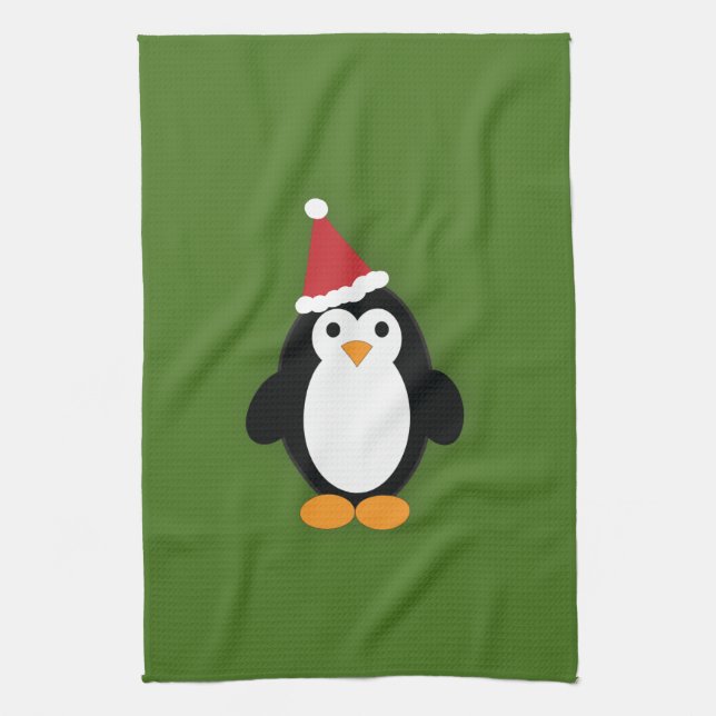 Cute Santa Penguin Tea Towel (Vertical)