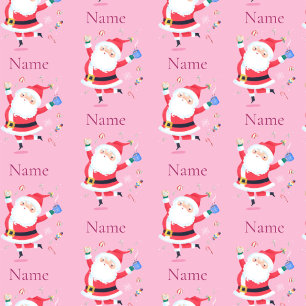 Cute Santa Personalise Name Pink Wrapping Paper