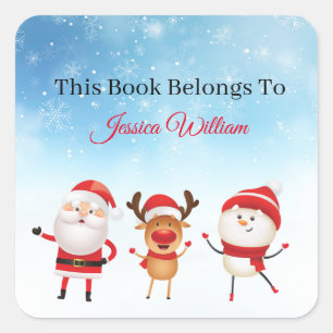 Cute Santa Personalised Bookplate Label for Books