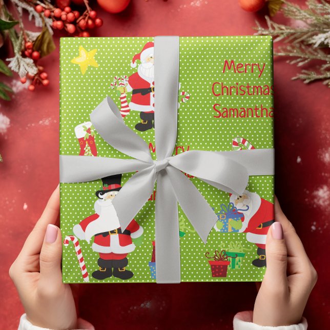 Cute Santa Personalised Merry Christmas Colourful Wrapping Paper (Creator Uploaded)