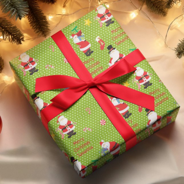 Cute Santa Personalised Merry Christmas Custom  Wrapping Paper (Creator Uploaded)