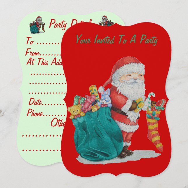 Cute santa picture delivering pressies christmas invitation (Front/Back)