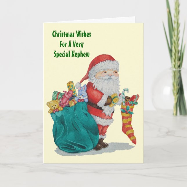 cute santa picture with original christmas verse holiday card (Front)