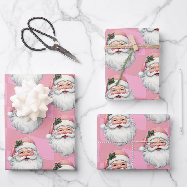 Cute Santa Pink Christmas  Wrapping Paper Sheet (Front)