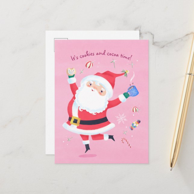 Cute Santa Pink Postcard (Front/Back In Situ)