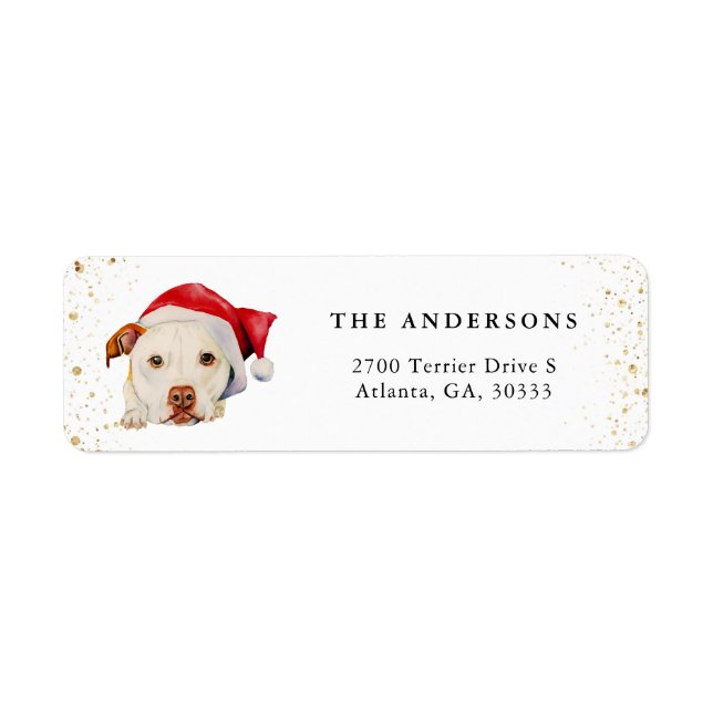 Cute Santa Pitbull Dog Return Address (Front)