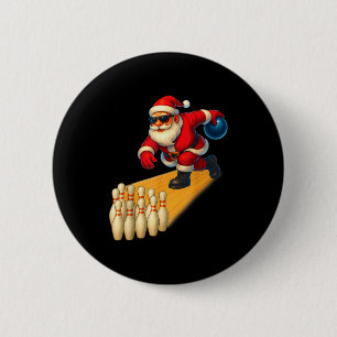 Cute Santa Playing Bowling Ball And Ns Bowler Chri 6 Cm Round Badge