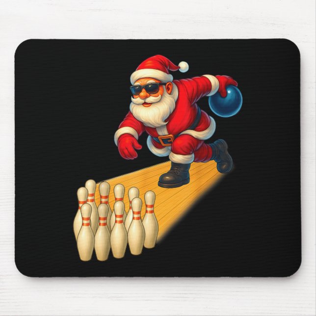 Cute Santa Playing Bowling Ball And Ns Bowler Chri Mouse Mat (Front)