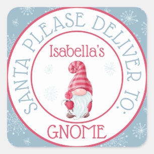 Cute Santa Please Deliver to Your Gnome Square Sticker