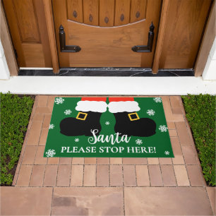 Cute Santa Please Stop Here Christmas Entryway Doormat