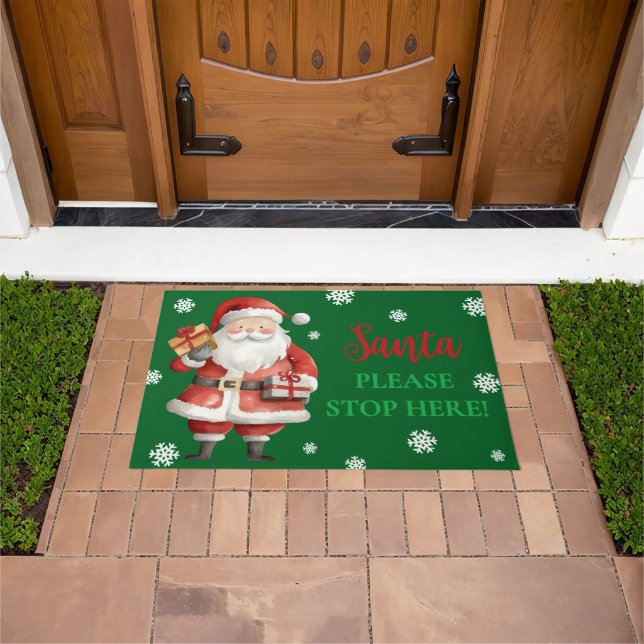 Cute Santa Please Stop Here Christmas Entryway Doormat (Outdoor)