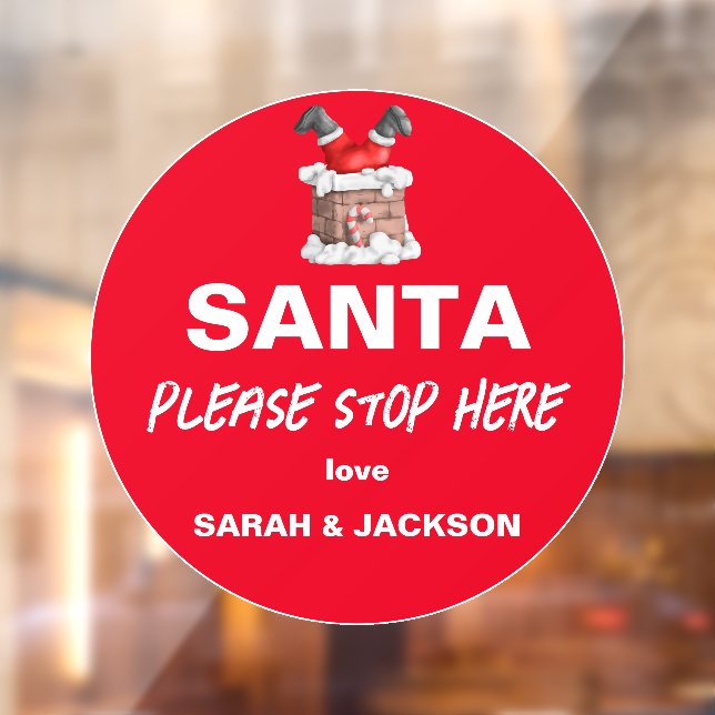 Cute Santa Please Stop Here Kids Names Christmas Window Cling (Sheet 2)