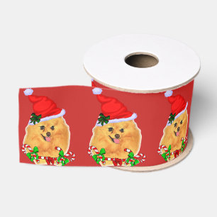 Cute Santa Pomeranian Christmas Grosgrain Ribbon