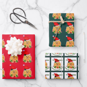 Cute Santa Pomeranian Christmas Wrapping Paper Sheet