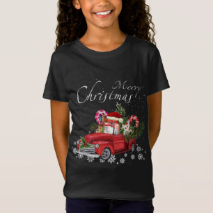 Cute Santa Pomeranian Riding Red Truck Merry Chris T-Shirt