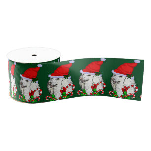 Cute Santa Poodle Christmas Grosgrain Ribbon