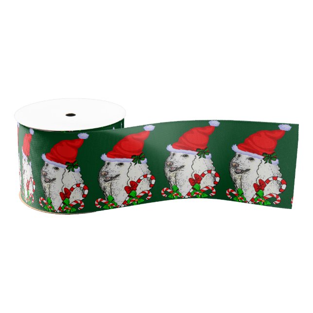 Cute Santa Poodle Christmas Grosgrain Ribbon (Spool)