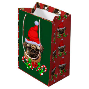 Cute Santa Pug Christmas Merry Medium Gift Bag