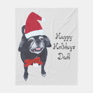 Cute Santa Pug Dog Personalised Christmas Blankets