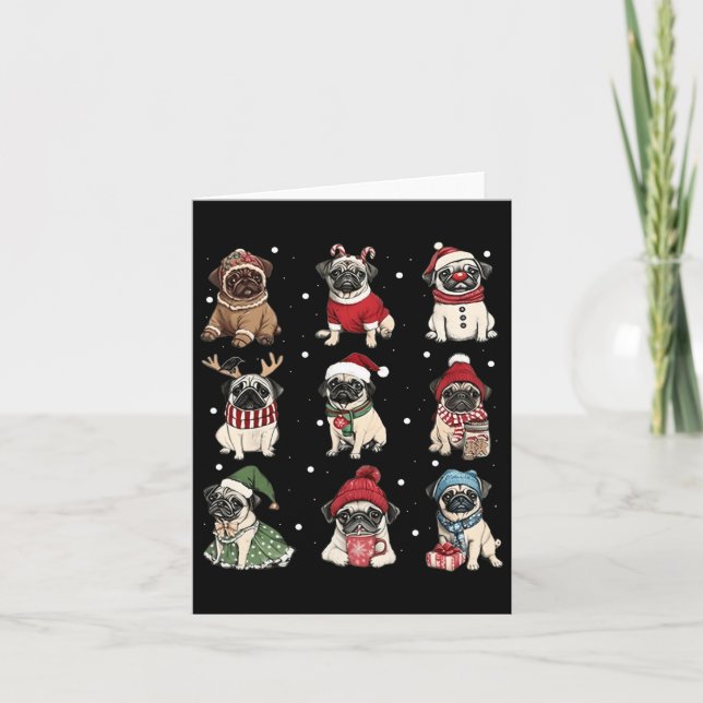 Cute Santa Pug Funny Xmas Lights Dogs Lover Men Wo Card (Front)