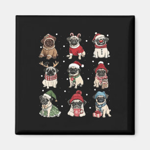 Cute Santa Pug Funny Xmas Lights Dogs Lover Men Wo Magnet
