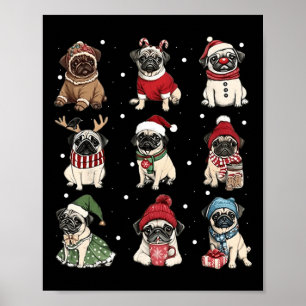 Cute Santa Pug Funny Xmas Lights Dogs Lover Men Wo Poster