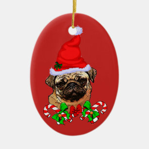 Cute Santa Pug Lovers Christmas Ceramic Tree Decoration