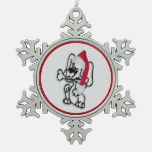 Cute Santa Puppy Dog Snowflake Pewter Christmas Ornament