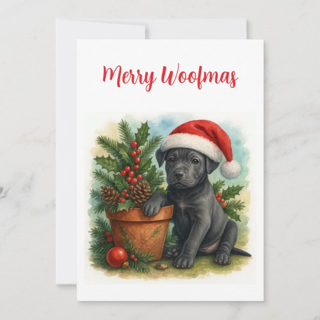 Cute  Santa Puppy Merry Woofmas Christmas  Holiday Card (Front)