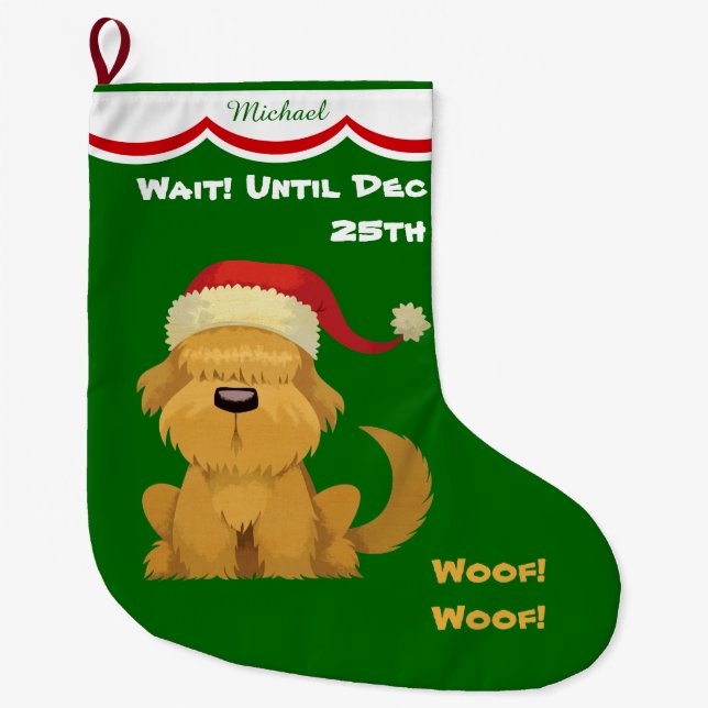 Cute Santa Puppy Personalised Large Christmas Stocking (Front)