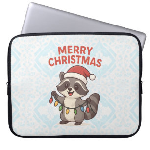Cute Santa Raccoon Funny Christmas Lights Raccoon Laptop Sleeve