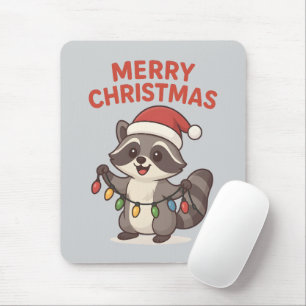 Cute Santa Raccoon Funny Christmas Lights Raccoon Mouse Mat