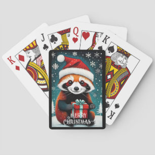 Cute Santa Red Panda Snowy Winter Christmas Playing Cards