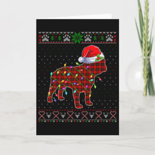 Cute Santa Red Plaid French Bulldog Light Ugly Xma Card