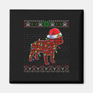Cute Santa Red Plaid French Bulldog Light Ugly Xma Magnet