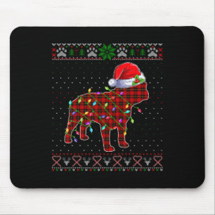 Cute Santa Red Plaid French Bulldog Light Ugly Xma Mouse Mat