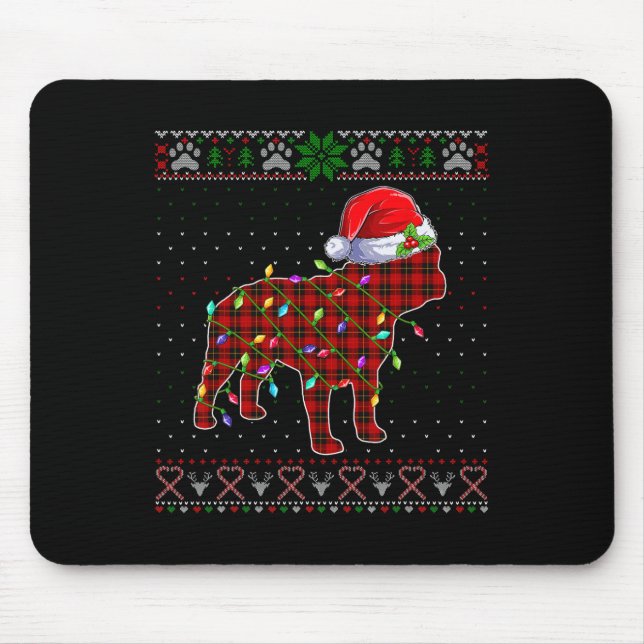 Cute Santa Red Plaid French Bulldog Light Ugly Xma Mouse Mat (Front)