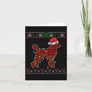 Cute Santa Red Plaid Poodle Light Ugly Christmas  Card