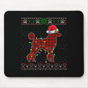 Cute Santa Red Plaid Poodle Light Ugly Christmas Mouse Mat