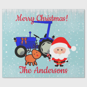 Cute Santa, Reindeer and Farm Tractor Wrapping Paper