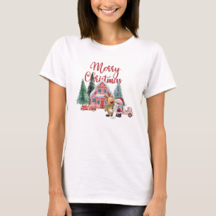 Cute Santa & Reindeer at Christmas Farmhouse Holid T-Shirt