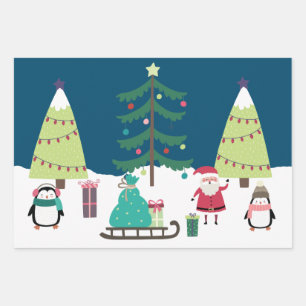 Cute Santa, Reindeer, bears penguins festive scene Wrapping Paper Sheet