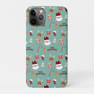 Cute Santa Reindeer Candy Cane Gingerbread Pattern iPhone 11 Pro Case