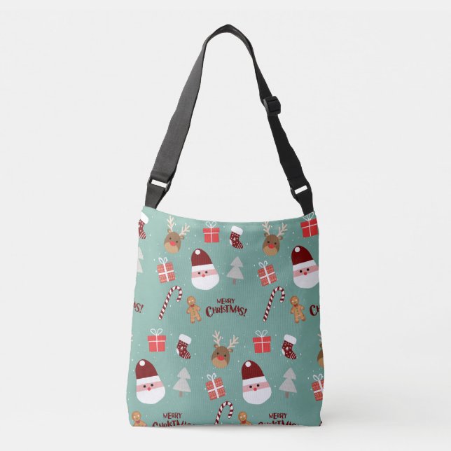 Cute Santa Reindeer Candy Cane Gingerbread Pattern Crossbody Bag (Front)
