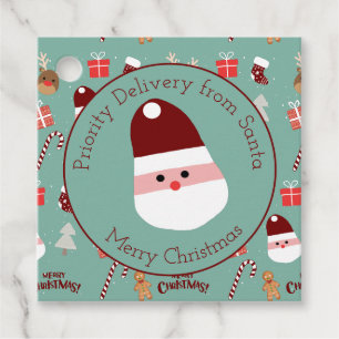 Cute Santa Reindeer Candy Cane Gingerbread Pattern Favour Tags