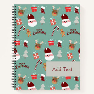 Cute Santa Reindeer Candy Cane Gingerbread Pattern Notebook