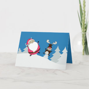 Cute Santa & Reindeer custom text greeting card