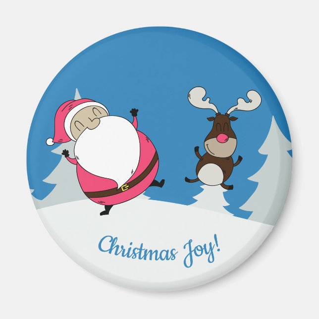 Cute Santa & Reindeer custom text magnet (Front)
